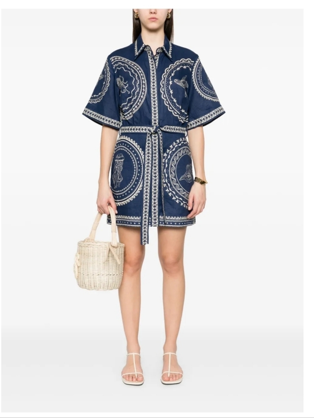 Alemais Oceane Linen Mini Dress in Navy US 4